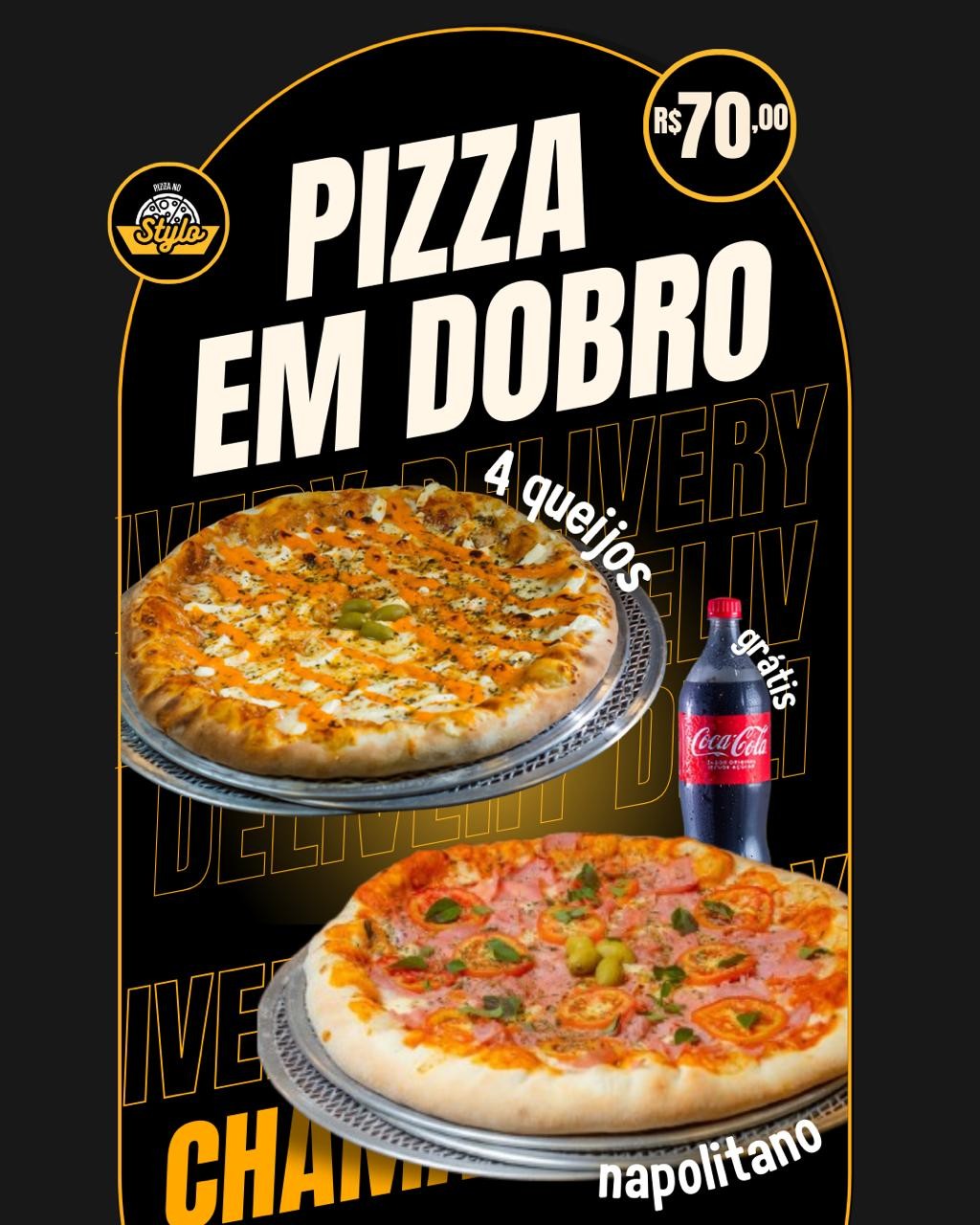 Pizza 4 Queijos + Pizza Napolitana + Coca 1 Litro Grátis