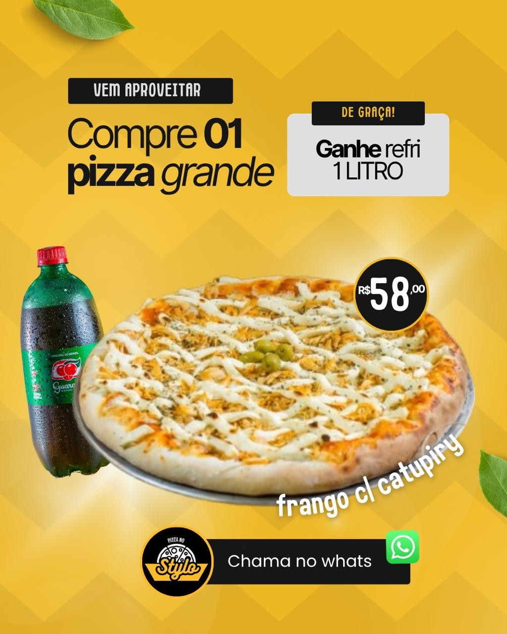 Pizza Frango com Catupiry + Antártica 1 Litro Grátis