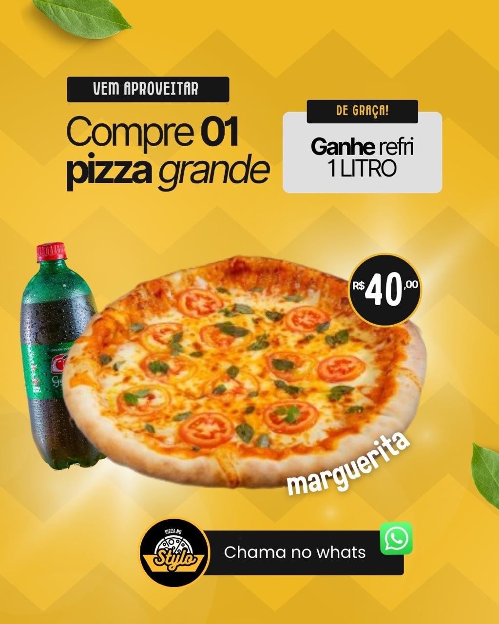 Pizza Marguerita + Antártica 1 Litro Grátis