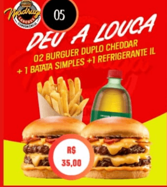 2 Burguer Duplo Cheddar + Batata Simples + Antártica 1 Litro