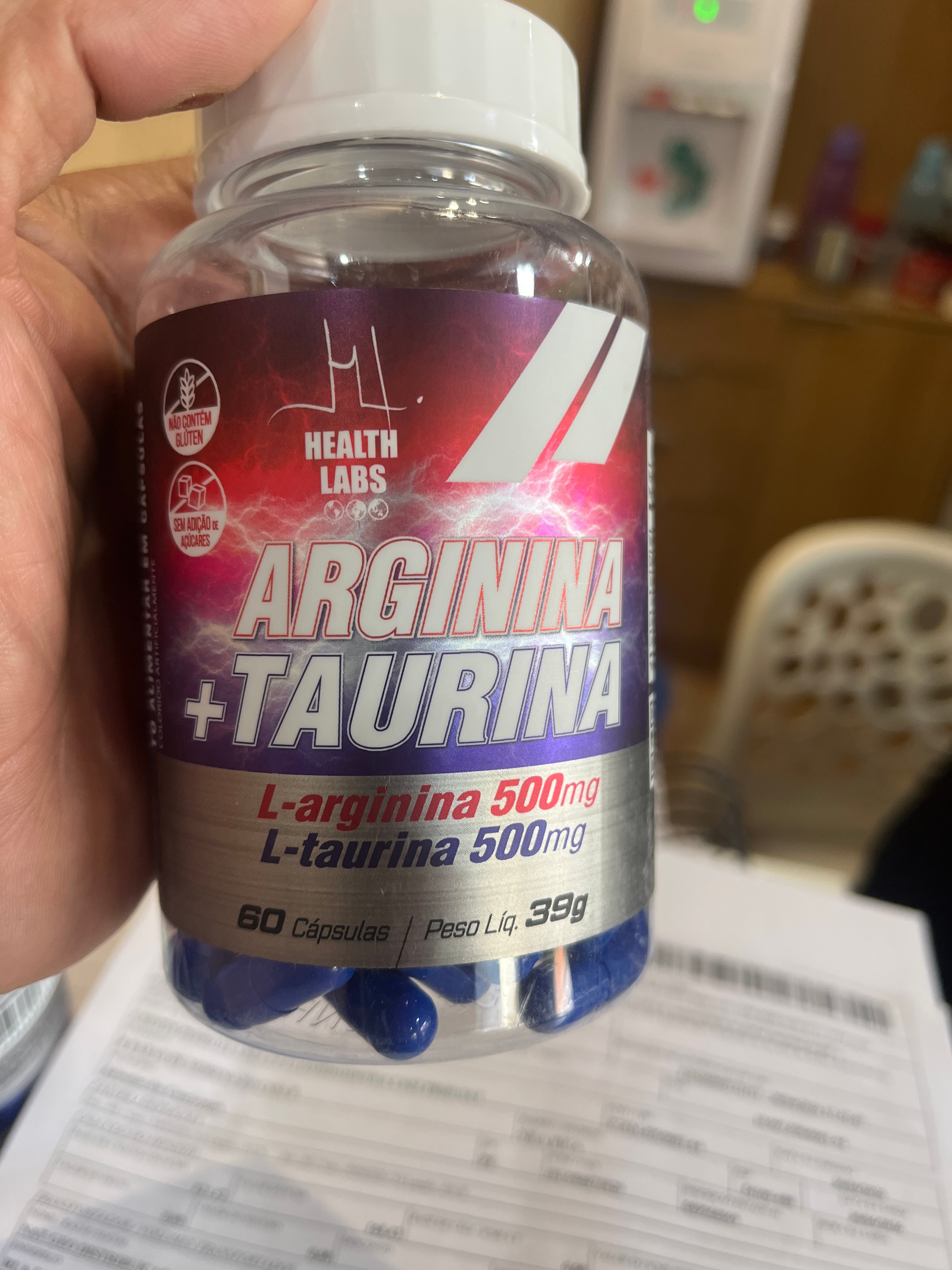 Arginina com taurina healt labs