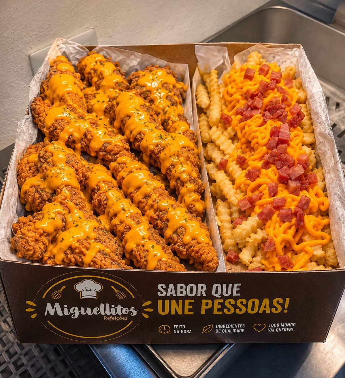 ASINHA EMPANADA NA CAIXA COM BATATA